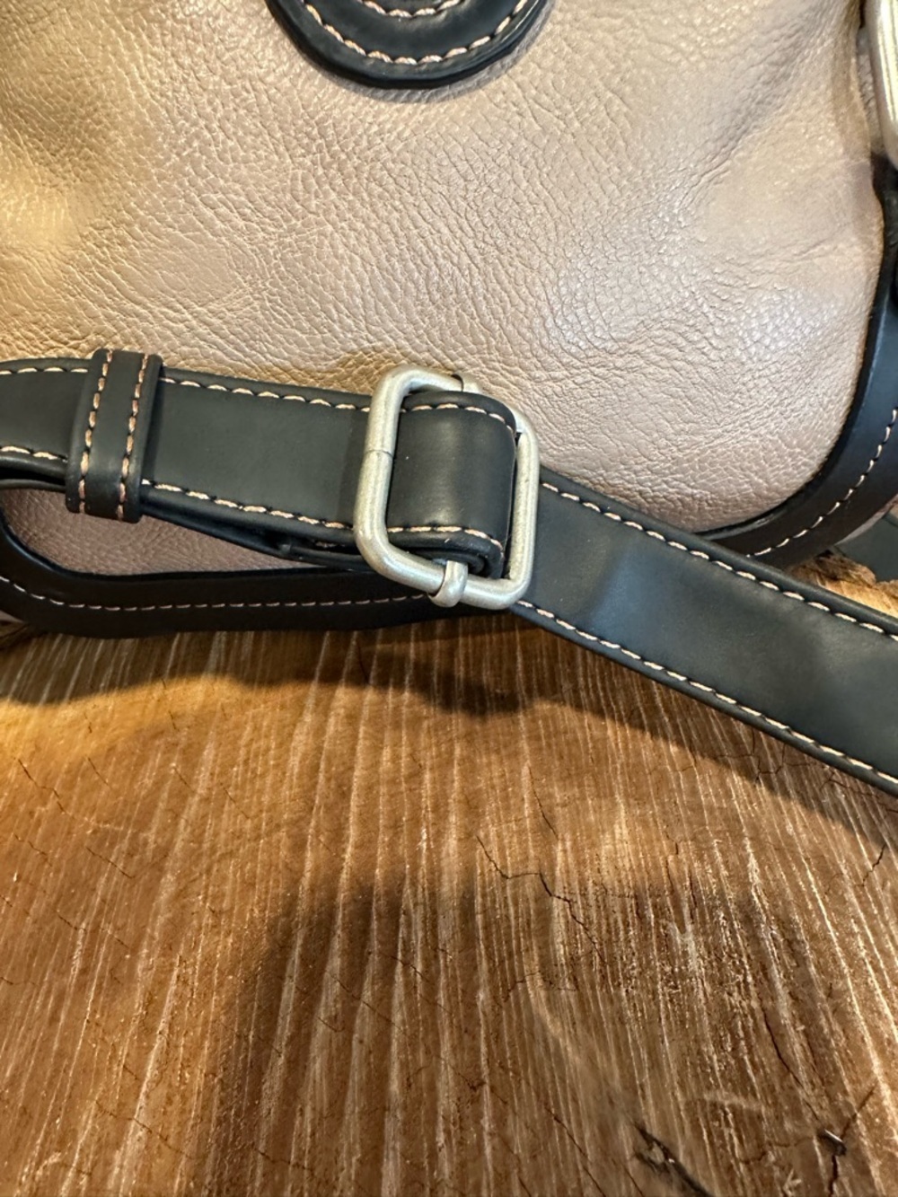Taupe Crossbody Bag with Black Trim and Adjustable Strap - Picture 4 of 13